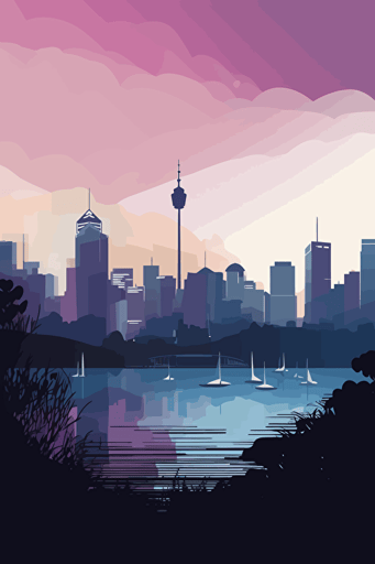 sydney skyline, vector art, wistful,