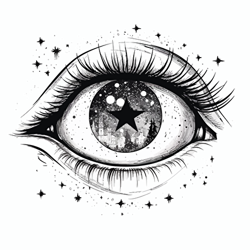 Stars and Moon in the eye vector drawing white background