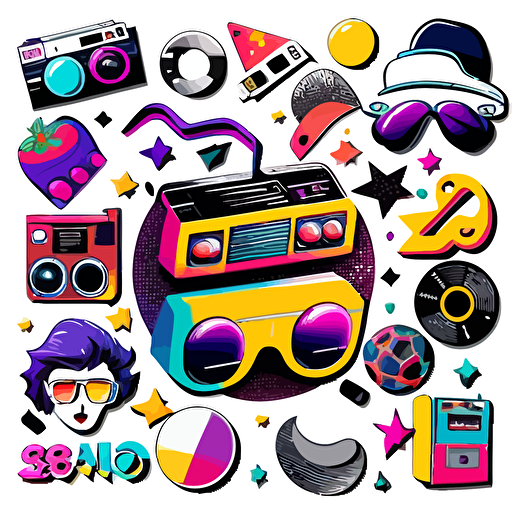 32 spaced out vectors 90s disco themed no shadows white background