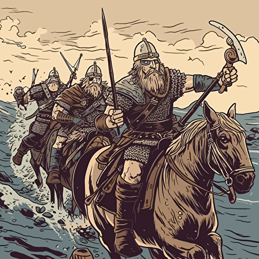 gopro selfie of vikings in battle, vector
