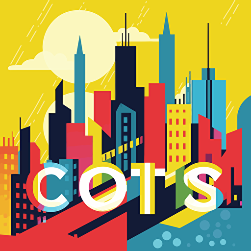 a basic city themed card back design in a ambigram design, fun primary colours with a vector art style