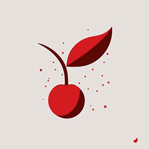 Nuanced, retro, Ivan Chermayeff-inspired, minimalistic vector logo, sleek modern cherry icon, dynamic angle, abstract thought, subtle indirectness, simplicity, "Basics Logos" by Index Books.