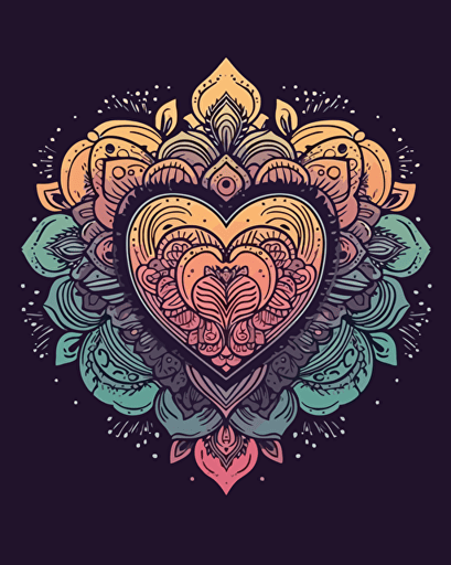 mandala heart, retro aesthetics, vector image, sticker design, pantone colors