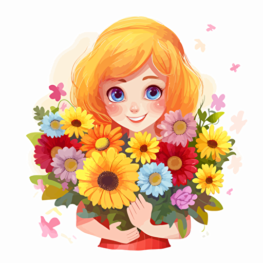 cute with flowers, detailed, cartoon style, 2d clipart vector, creative and imaginative, hd, white background
