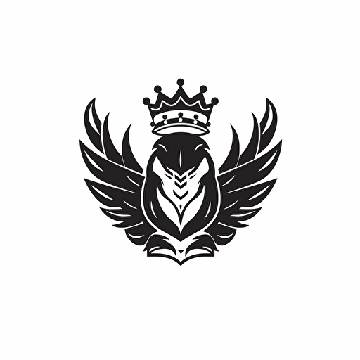 Eagle Shape, Crown, icon, simple, logo technique, comic vector illustration style, flat design, minimalist icon, flat, adobe illustrator, black and white, white background