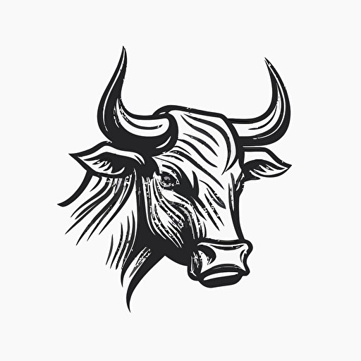 black outline of a bull head in cartoon style drawing on a white background flat vector drawing