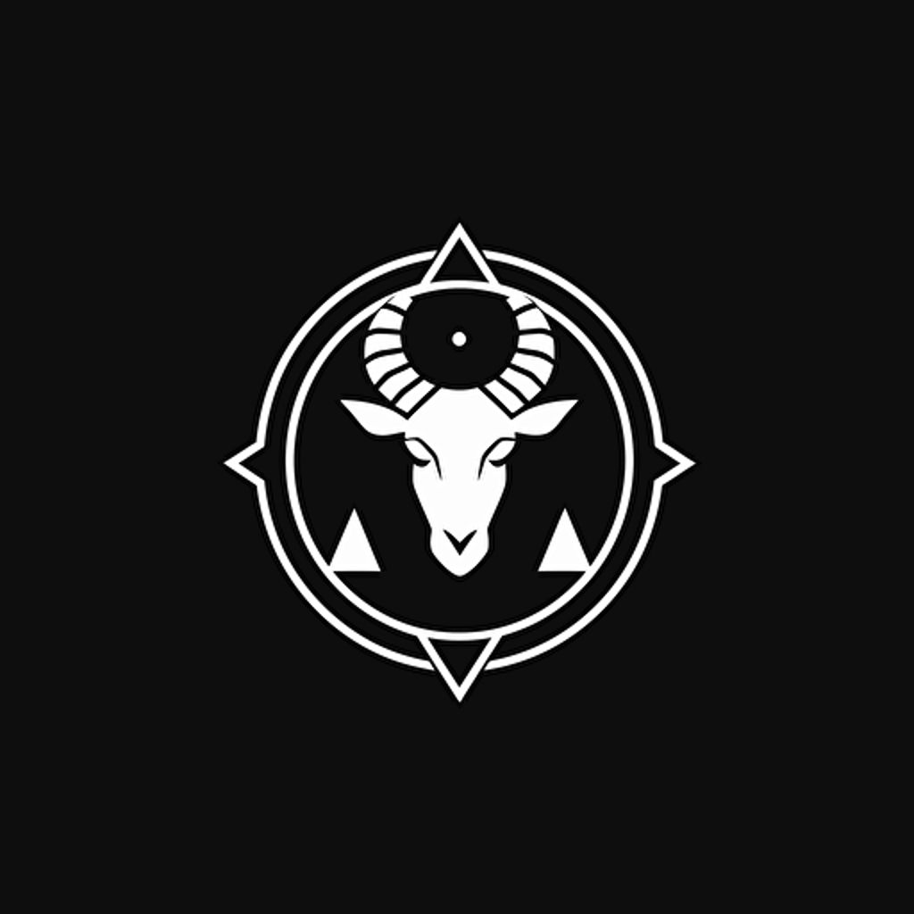 occult moon with a goat eye inside minimalist logo, flat vector, black and white