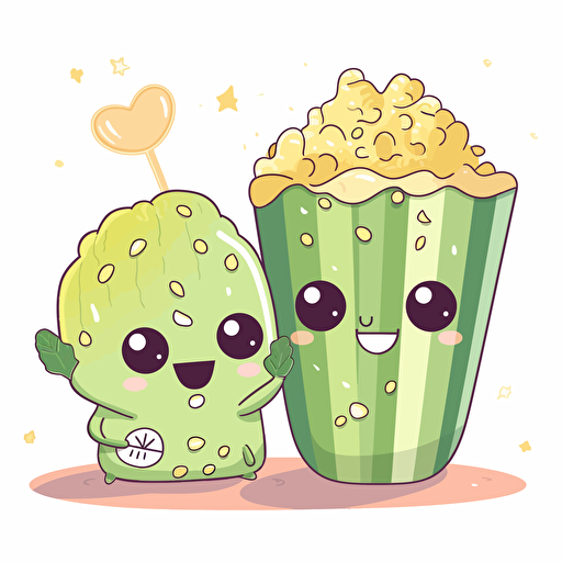 sticker design, super cute pixar pickle and popcorn couple, vector