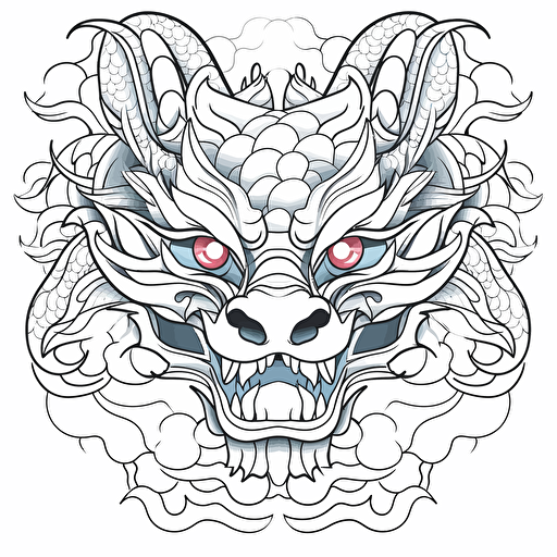 Dragon Japanese style No Shadow Cartoon Coloring page Vector Simple