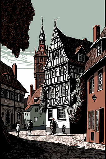 German village, pdf vector drawing