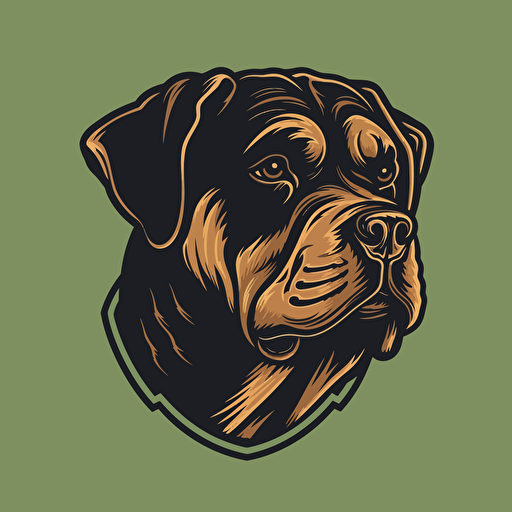 A vector logo of a Rottweiler for a dog grooming business, simple, memorable, rugged, Tough, Outdoorsy, Unconventional, Adventurous, light green, brown