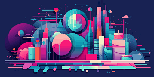 vector image of business goals. design milk. flat. the palette is a lot of purple with blue and green.