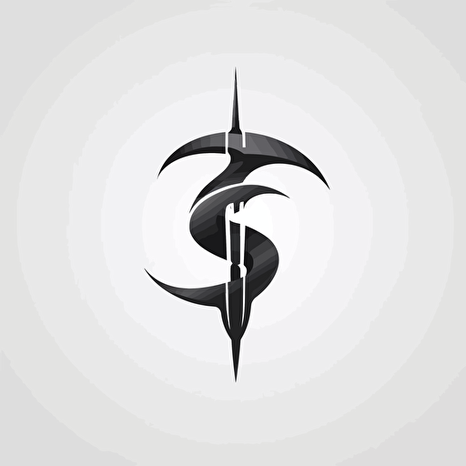 a minimalistic, letter S that fuses into a sword, lettermark 2d logo image for an AI company, black and white, vector, dynamic, futuristic, award-winning