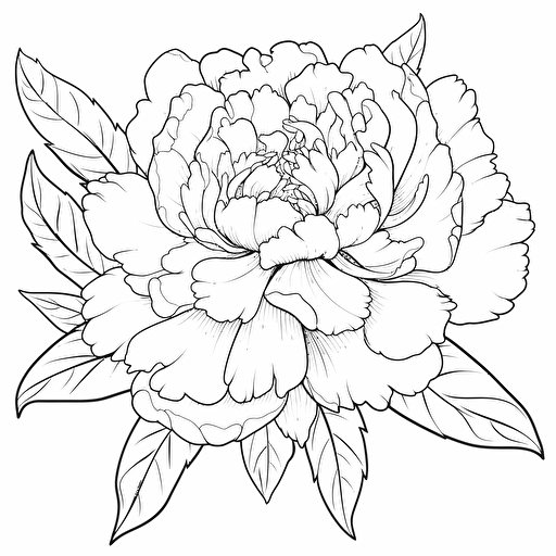 Peony flower ignorant style No Shadow. Cartoon. Coloring page. Vector. Simple.