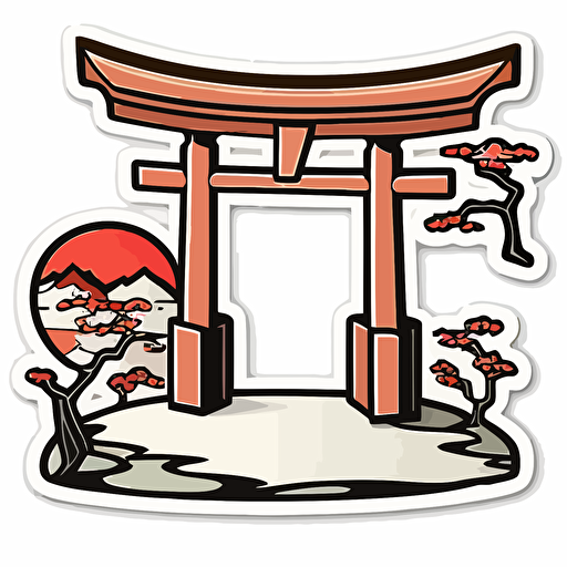 sticker, map of japan, torii gate, kawaii, contour, vector, white background