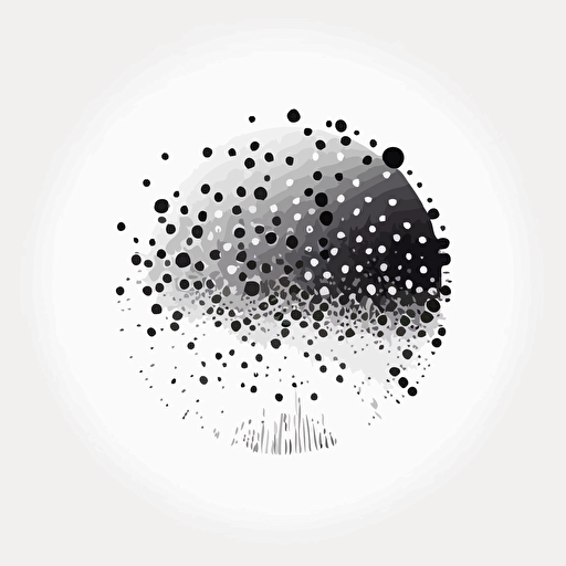 vector, simple, minimalistic logo with circle and many data dots of different size around it, white background