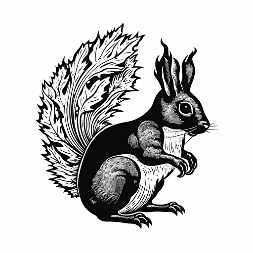 squirrel with elk antlers, black on white Illustration, simple vector, iconic