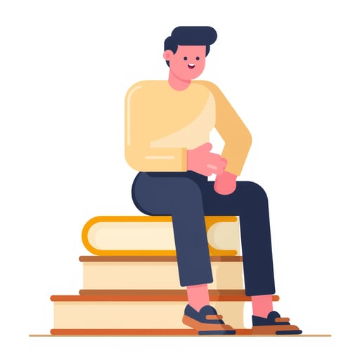 a person sitting on books