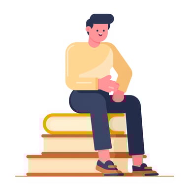 a person sitting on books