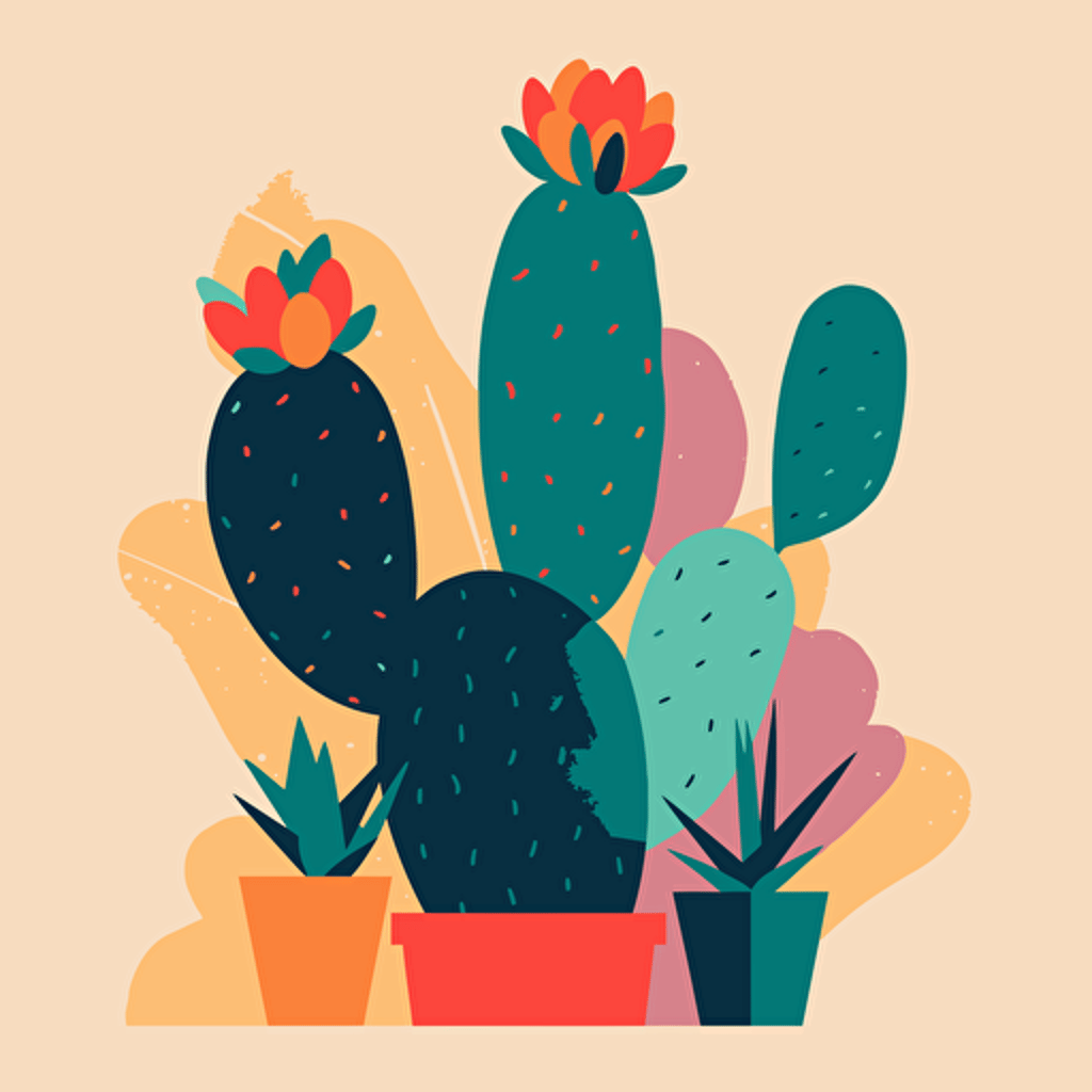 vector art, a single cactus illustration, simple shapes, minimalist, printmaking, vibrant colors, flat background that is one color