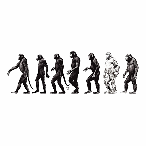 the evolution of man silouhette sequence from monkey to man. White Background, vector style