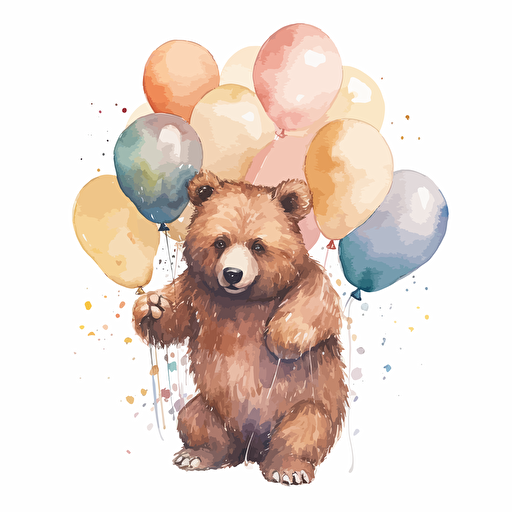 light coloured bear, watercolor, holding beige balloons, ultradetailed vector