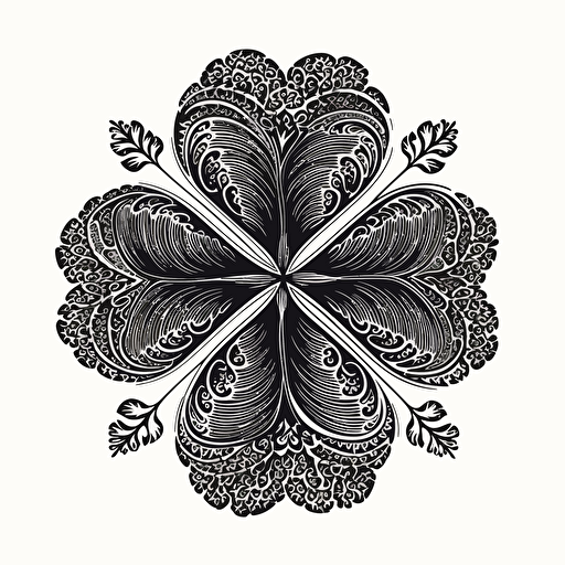 a woodcut vector one color shamrock clover black against white backgorund