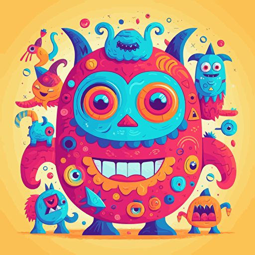 vector , brightly coloured monsters, adorable, vivid