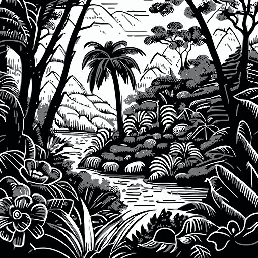 vector line drawing with wallpaper pattern, depicting polluted jungle scenery
