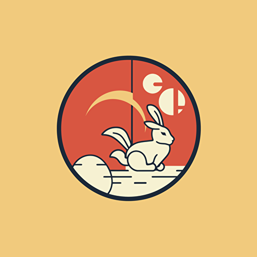circular vectorial modern minimalism contemporary logo rabbit moon chinese festival food restaurant bi-chromatic warm colors