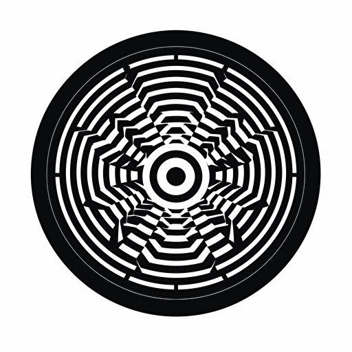 a logo in 2D black and white for a techno club, vector art, flat desing, simple, shall contain matrix inspired pattern, shall be circular, no text