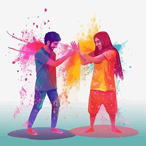 two vector people playing holi with water