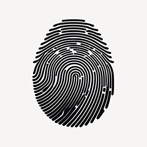 a retro geometric iconic logo of a computerized fingerprint, black vector on white background.
