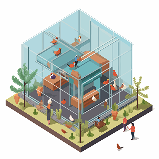 isometric cartoon vector image of a large aviary cage with transparent background