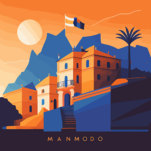 simple vector illustration of Monaco. Blue and orange colours only, simple, uncluttered, blue sky