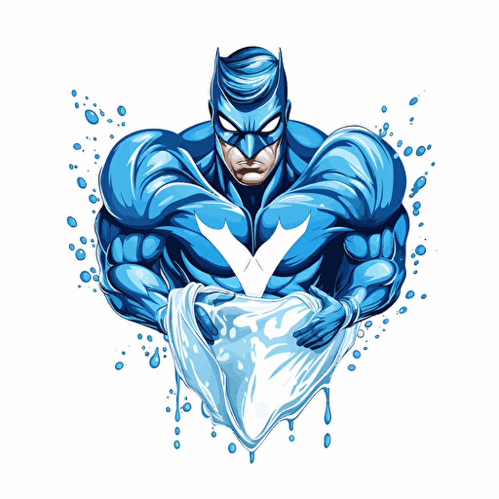 a water drop superhero, insanely detailed, blue and white, white background, vector shape
