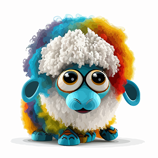 A saturated colorfull baby fur arab monster, goofy looking, smiling, white background, vector art , pixar style