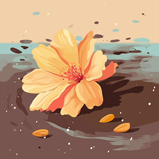a flower dying in a garden. Petals falling off into the dirt. Vector illustration