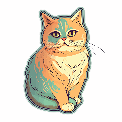cat, Sticker, Nostalgic, Luminous Colors, Cartoon, Contour, Vector, White Background