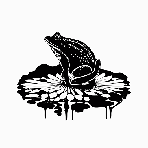 minimalist iconic logo of a frog sitting on a Lilly pad, black vector, on white background