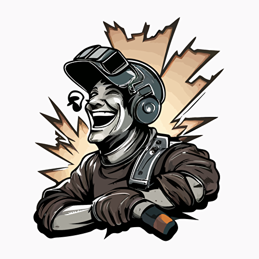 welder , Sticker, Happy, Soft Color, Rough Charcoal, Contour, Vector, White Background, Detailed