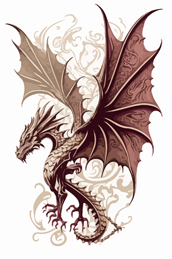 dragon with symmetric spread wings, svg vector image, subtle pale colors and thick crisp black outline, white background
