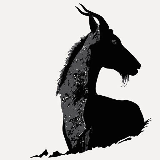 a vector silhouette of a cartoon goat, profile view, solid black on a plain white background