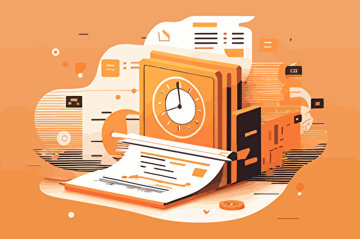 create a featured image of a blog article about intelligent document processing that is accurate, saves hours of manual data entry with high volume of data. The image should evoke a sense of time and money savings with high accuracy. vector illustation, light orange background