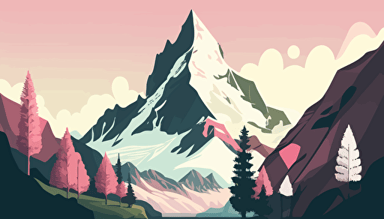 imagine a pretty, atmospheric Switzerland mountain landscape illustration, digital art, vector art, cute, pretty, shapes, Zermatt, , light pinks blues, and greens, by Schux_