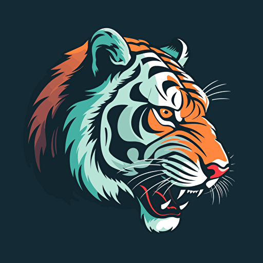 left profile of tiger, scary logo, 5 colors, vector, black outline