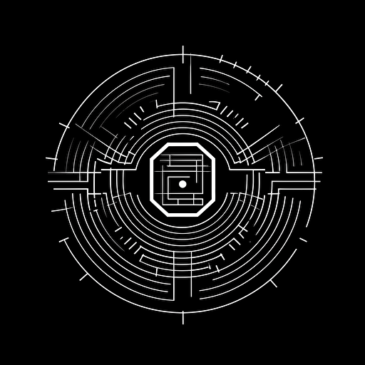 a logo in 2D black and white for a techno club, vector art, flat desing, simple, shall contain matrix inspired pattern, shall be circular, no text