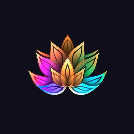 Modern Stylized iconic logo of lotus flower, rainbow color vector, on black backgroung