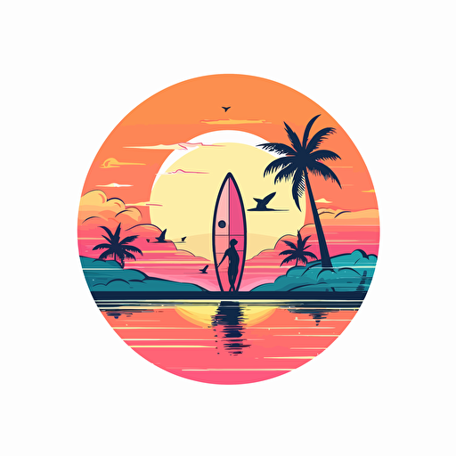sup board, sexy, sea, summer, vice city style, vector logo