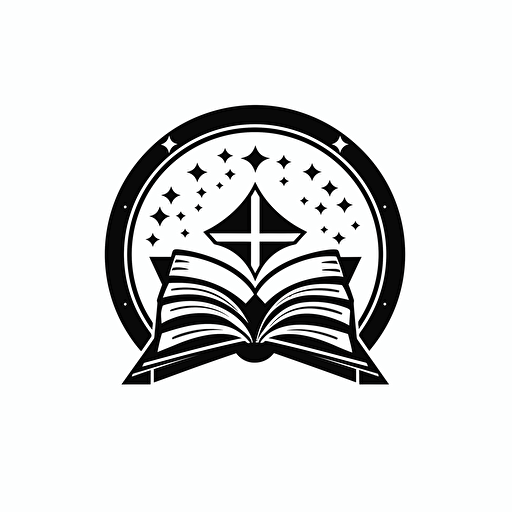 quantum realm, book editor logo, black and white, white background, flat design, vector